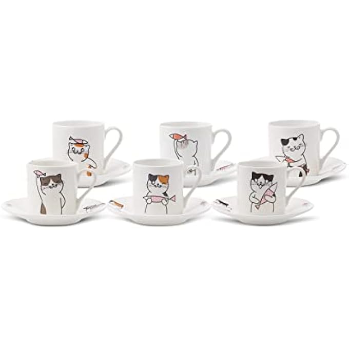 rayihni Cat Coffee Cup Set For 6 People 80Ml - Image 4