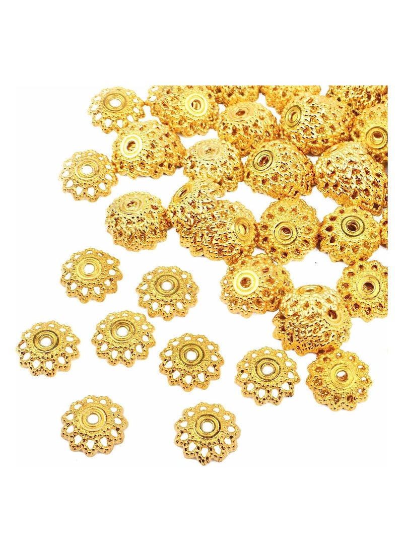 KASTWAVE - Antique Golden Flower Bead Caps, 11.5mm Spacer Bead Bracelets Necklaces Bead Caps Alloy Bali Style, for DIY Earrings Necklace Jewellery Making Supplies, 200PCS - Image 1