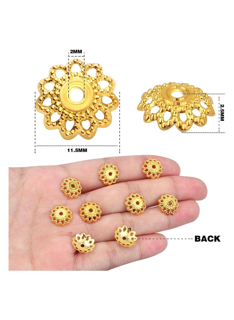 KASTWAVE - Antique Golden Flower Bead Caps, 11.5mm Spacer Bead Bracelets Necklaces Bead Caps Alloy Bali Style, for DIY Earrings Necklace Jewellery Making Supplies, 200PCS - Image 1