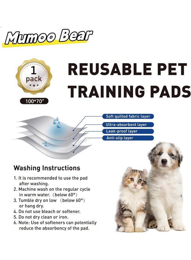 Mumoo Bear Reusable Dog Training Pads, 1 Pack Washable puppy training pads, Super Absorbent Waterproof Dog Mat Pee Pads for Dogs, Fast Drying Training Pads for Home, Car, Travel (100cm*70CM) - Image 2