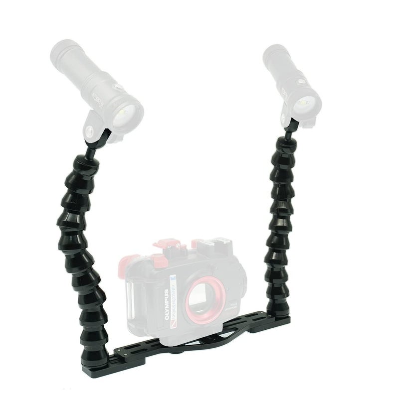Nitescuba Dual Flexible Underwater Camera Tray - Handheld Stabilizer Rig Stand for GoPro, Sony RX100 & PT-059 Compact Camera Housing, Photography Stabilization Mount - Image 1
