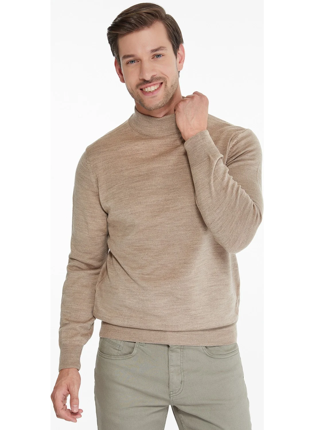 Hatemoğlu Men's Beige Regular Fit Half Turtleneck Knit Sweater
