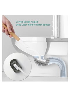 KASTWAVE Toilet Brush with Holder,Curved Design Angled Clean Tool with Wood Handle,Wall Mounted Toilet Brushes Set for Bathroom  - Image 3