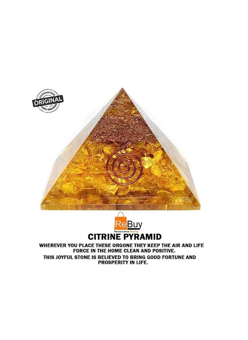REBUY REBUY Citrine Orgone Pyramid Orgonite Pyramid Crystal Healing Stone Pyramid for Vastu Fengshui Meditation Yoga/Home & Office Decor Gift 45-50 mm  - Image 3