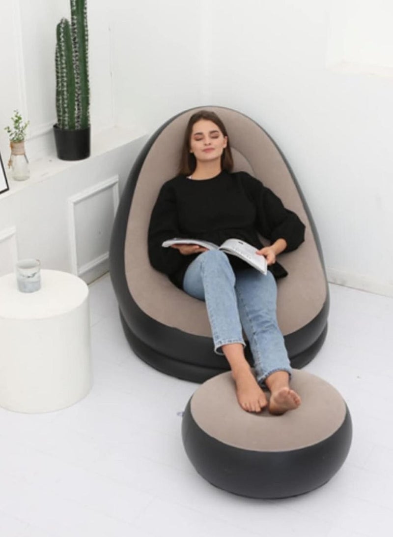 Indoor & Outdoor Inflatable Deluxe Lounge Christmas Lounger Chair & Foot Stool With Soft Plush Fabric - Ideal for Home, Garden, Gaming, Festivals, Xmas (Cream) - Image 2