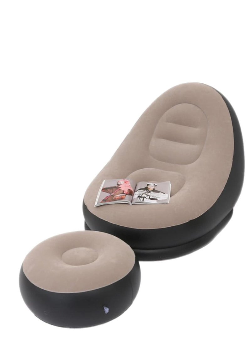Indoor & Outdoor Inflatable Deluxe Lounge Christmas Lounger Chair & Foot Stool With Soft Plush Fabric - Ideal for Home, Garden, Gaming, Festivals, Xmas (Cream) - Image 4