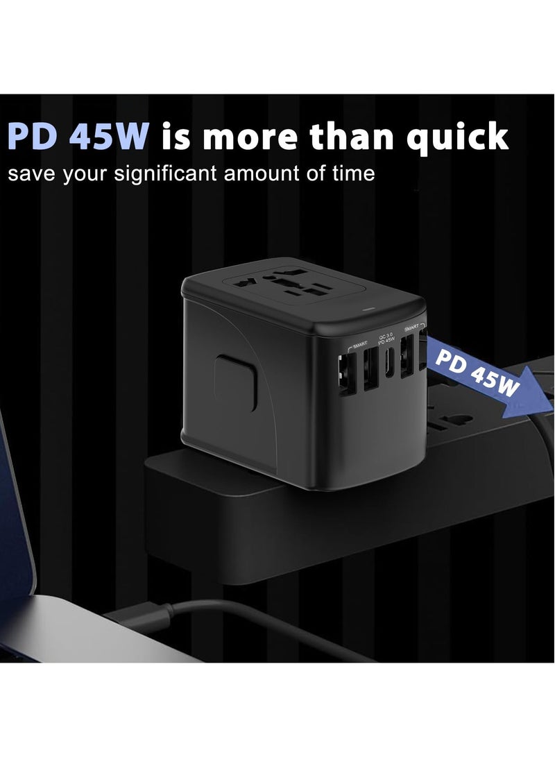 أنيوي محول سفر عالمي، 45 وات PD، 4 منافذ USB-A و1 USB-C، مقابس تيار متردد متعددة، محول لأكثر من 200 دولة - Image 2