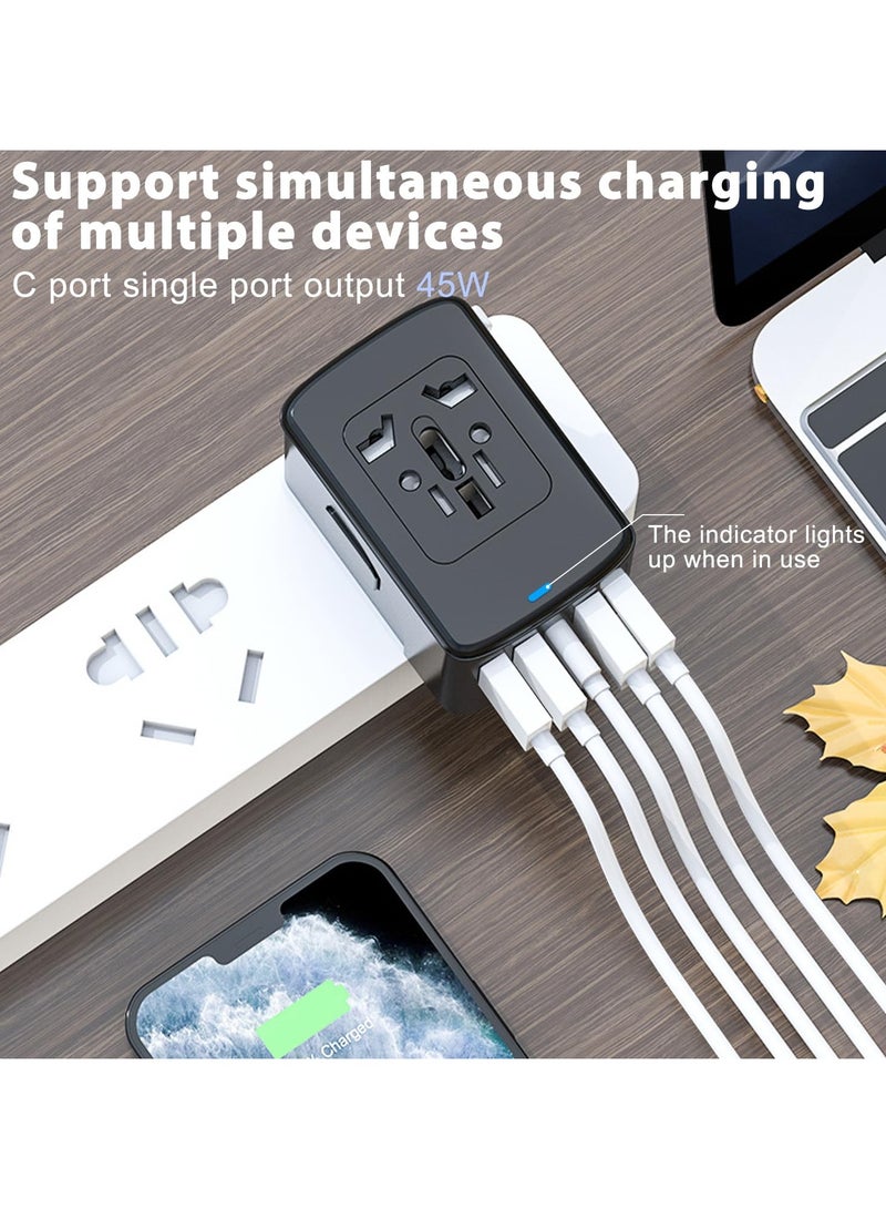 أنيوي محول سفر عالمي، 45 وات PD، 4 منافذ USB-A و1 USB-C، مقابس تيار متردد متعددة، محول لأكثر من 200 دولة - Image 3