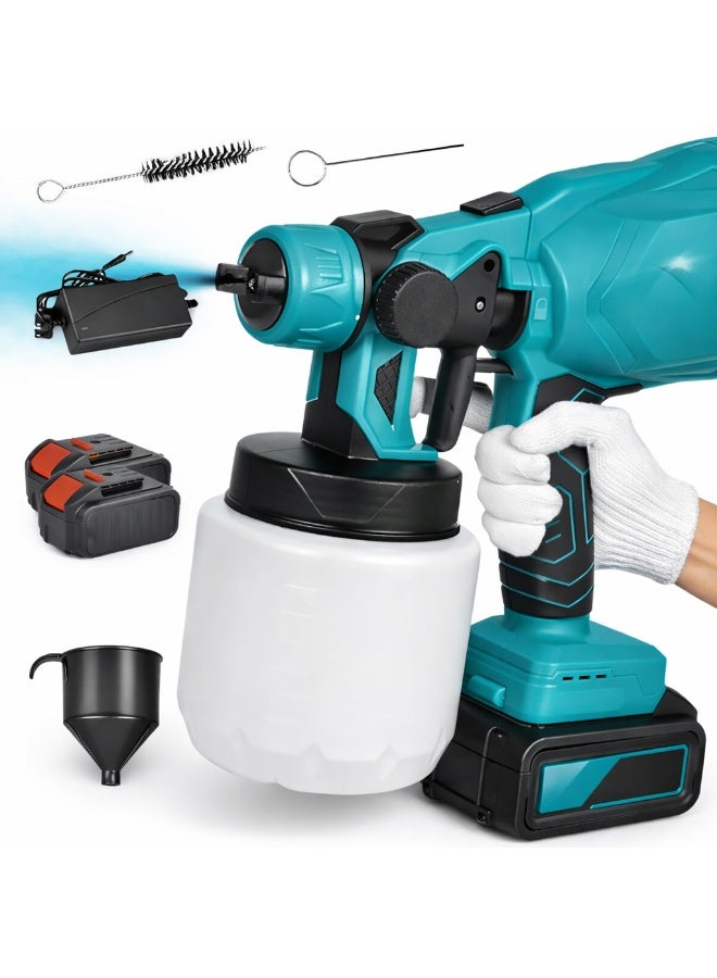 Portable HVLP Cordless Paint Spray Gun 21V Lithium-Ion, Wireless Electric Paint Sprayer with 800ml Tank and 2 Batteries - Image 1