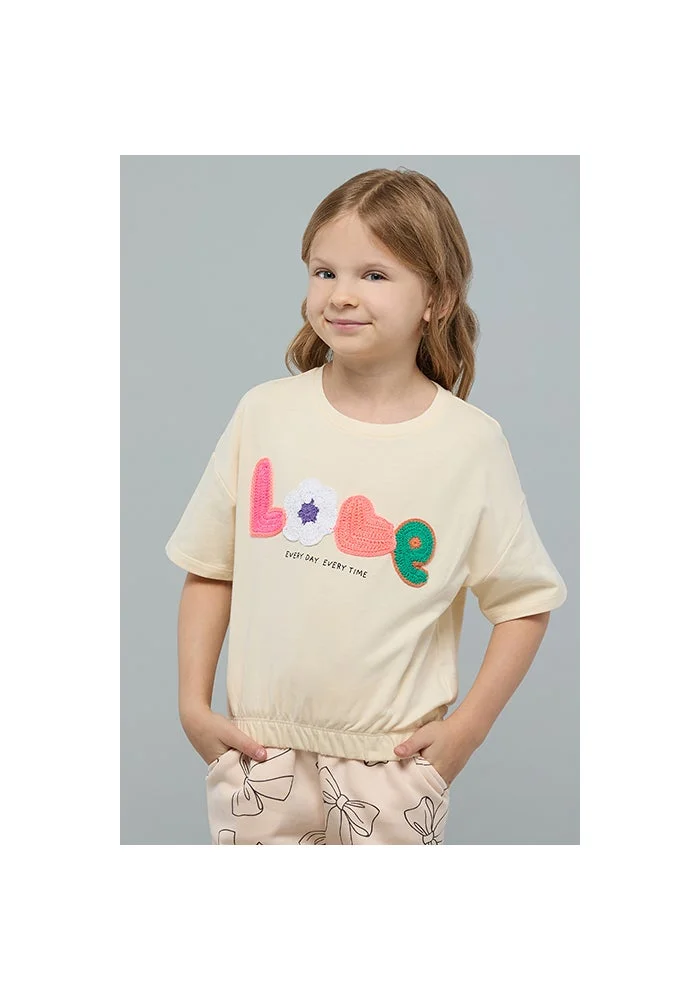 أر أند بي Appliqued T-Shirt with Crew Neck and Short Sleeves