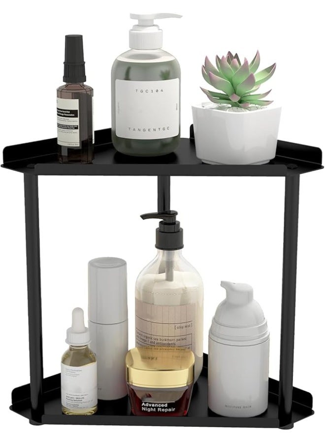 DUNISO 2 Tier Bathroom Counter Organizer, Corner Countertop Bathroom Organizer Rack，Makeup Countertop Organizers，Sturdy and Durable，for Dresser Bedroom Living Room Bathroom，Black - Image 1