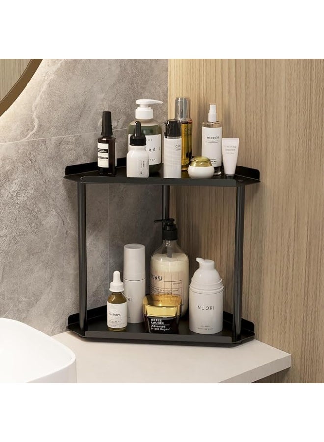DUNISO 2 Tier Bathroom Counter Organizer, Corner Countertop Bathroom Organizer Rack，Makeup Countertop Organizers，Sturdy and Durable，for Dresser Bedroom Living Room Bathroom，Black - Image 2