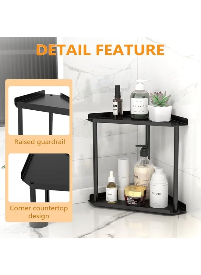 DUNISO 2 Tier Bathroom Counter Organizer, Corner Countertop Bathroom Organizer Rack，Makeup Countertop Organizers，Sturdy and Durable，for Dresser Bedroom Living Room Bathroom，Black - Image 4