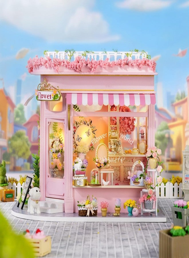 CUTEROOM Miniature House Kits for Adults, Mini Dollhouse Wooden Furniture Kit, DIY Craft Kits Creative Room Tiny House for Decoration-Colorful Flower Shop - Image 5