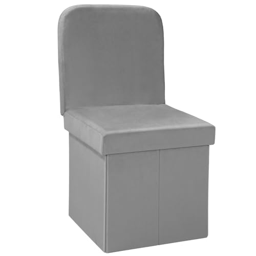 B FSOBEIIALEO Velvet Storage Ottoman with Seat Back, Folding Chair for Living Room, Room Organizer Storage Cubes, Storage Box (Grey, Medium) - Image 1