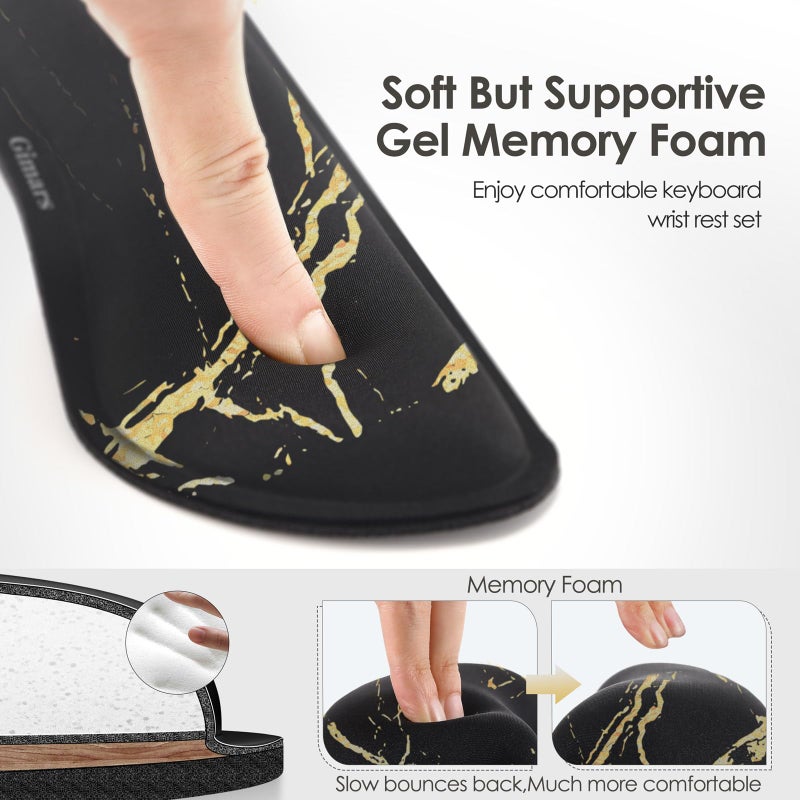 Gimars Upgrade Enlarge Gel Memory Foam Set Keyboard Wrist Rest Pad, Mouse Wrist Cushion Support for Office, Computer, Laptop, Mac, Comfortable, Lightweight for Easy Typing Pain Relief,Marbling - Image 2