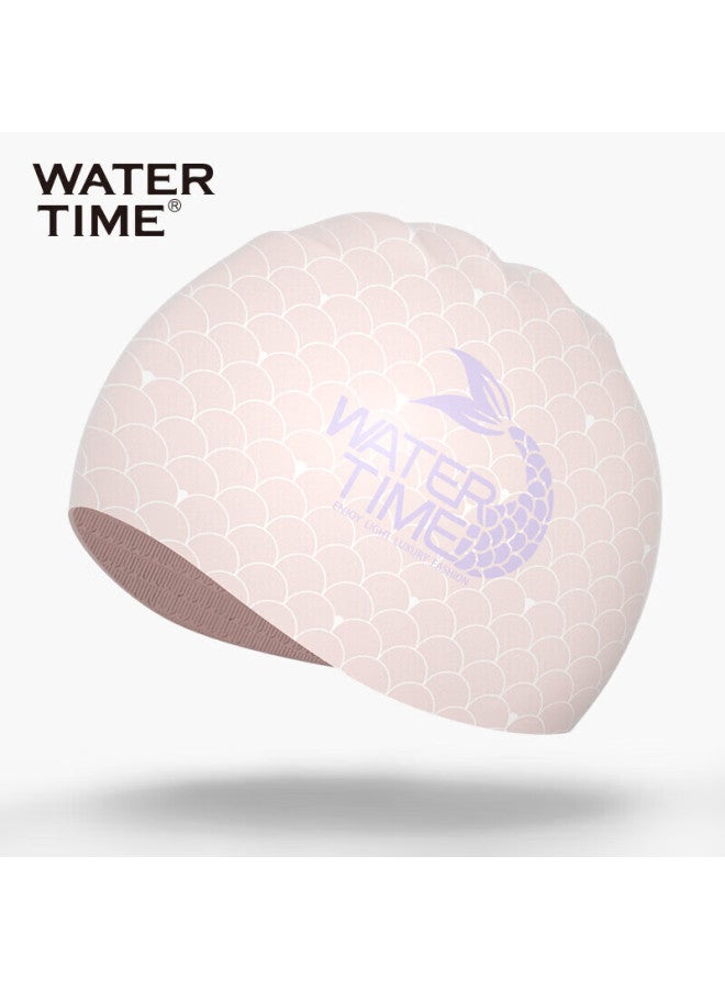 Watertime/shuichuan Swimming Cap For Women, Large Size, Non-binding For Long Hair, Printed Mermaid Series, Professional Silicone Swim Cap, Pink - Image 1