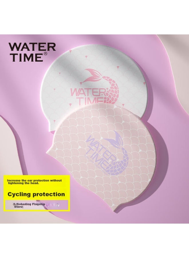 Watertime/shuichuan Swimming Cap For Women, Large Size, Non-binding For Long Hair, Printed Mermaid Series, Professional Silicone Swim Cap, Pink - Image 5