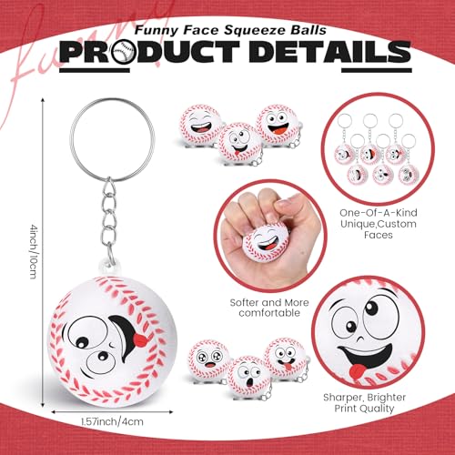 Arrowbash 30 Pcs Baseball Party Favors Sports Party Supplies for Boys Girls Funny Mini Face Stress Ball Keychains Cute Relief Balls for Baseball Lovers Team Prizes Anxiety Relief Sport Favors - Image 5