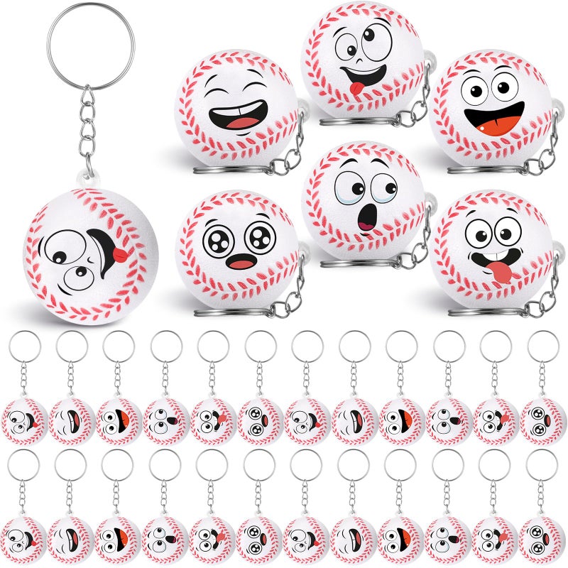 Arrowbash 30 Pcs Baseball Party Favors Sports Party Supplies for Boys Girls Funny Mini Face Stress Ball Keychains Cute Relief Balls for Baseball Lovers Team Prizes Anxiety Relief Sport Favors - Image 3