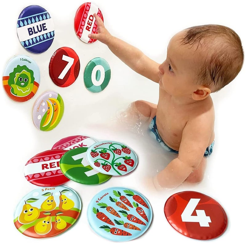 BabyBibi Floating Baby Flash Cards for Bathtub - Learn Numbers, Counting and Colors - Educational Bath Toys for Babies & Toddlers 3 Plus Months (Set of 21) - Image 1