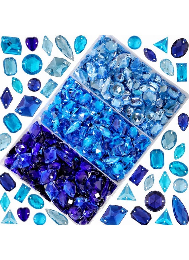 Umillars - 960 Pieces Gradient 3 Colors Sew On Rhinestones Kit Flatback Mixed Shape Acrylic Sewing Crystal Rhinestones Gems For Crafts Diy Clothes Shoes Dress Jewelry Making (Blue Series) - Image 1