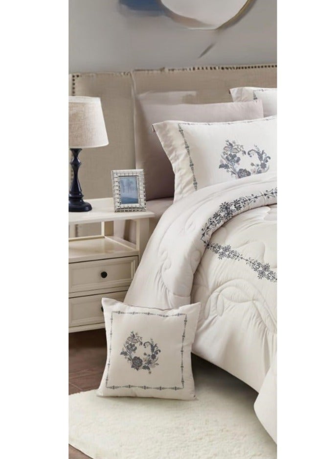 AKD Double bed set with an exclusive and attractive embroidered pattern, made of luxurious microfiber. Includes:  1 Quilt 240*260cm 1 Fitted Sheet 200*200*30cm 2 Decorative Pillowcases 75*50*5cm 2 Pillowcases 75*50cm - Image 2