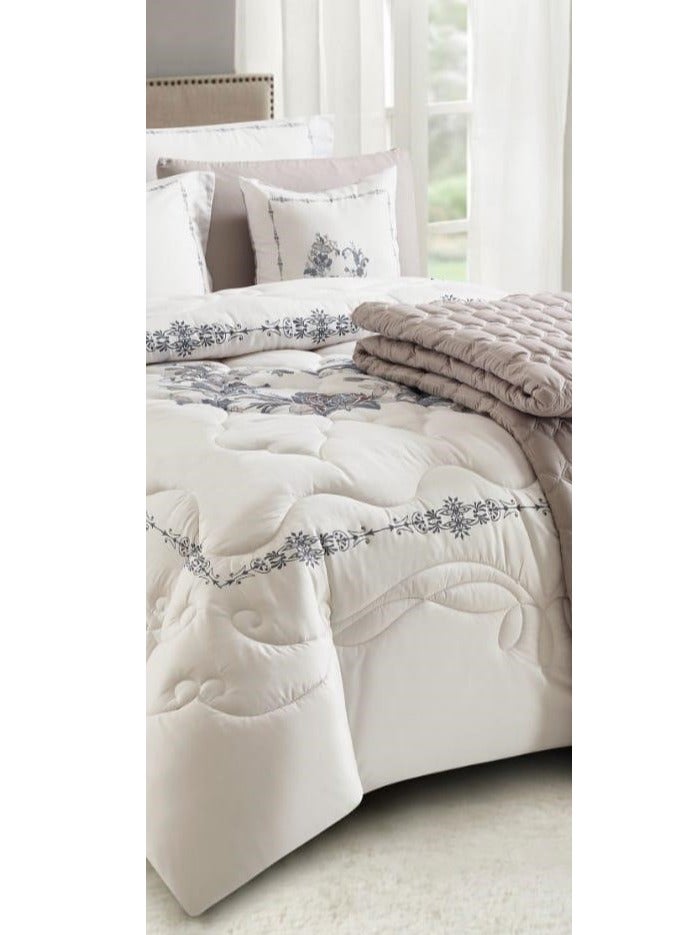 AKD Double bed set with an exclusive and attractive embroidered pattern, made of luxurious microfiber. Includes:  1 Quilt 240*260cm 1 Fitted Sheet 200*200*30cm 2 Decorative Pillowcases 75*50*5cm 2 Pillowcases 75*50cm - Image 3