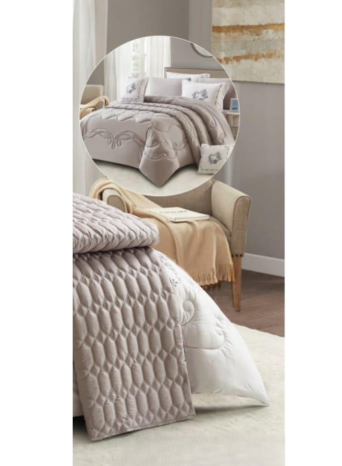 AKD Double bed set with an exclusive and attractive embroidered pattern, made of luxurious microfiber. Includes:  1 Quilt 240*260cm 1 Fitted Sheet 200*200*30cm 2 Decorative Pillowcases 75*50*5cm 2 Pillowcases 75*50cm - Image 4