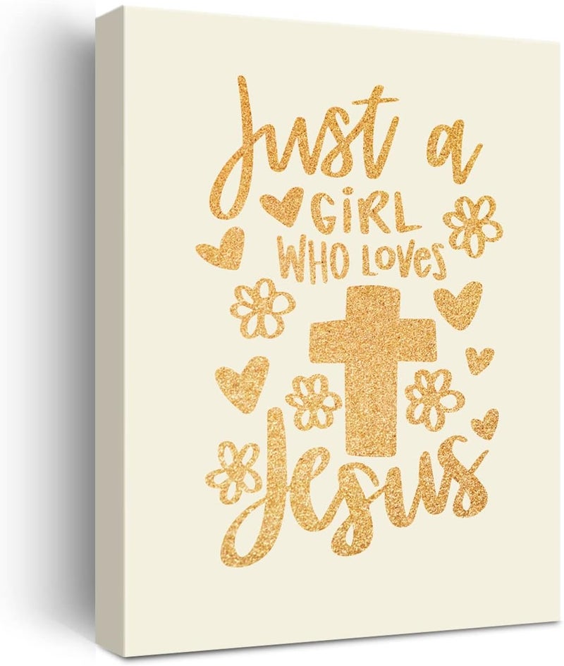 JerLoe Gold Foil Canvas Wall Art - Just a Girl Who Loves Jesus - Image 1