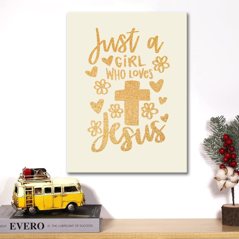 JerLoe Gold Foil Canvas Wall Art - Just a Girl Who Loves Jesus - Image 5