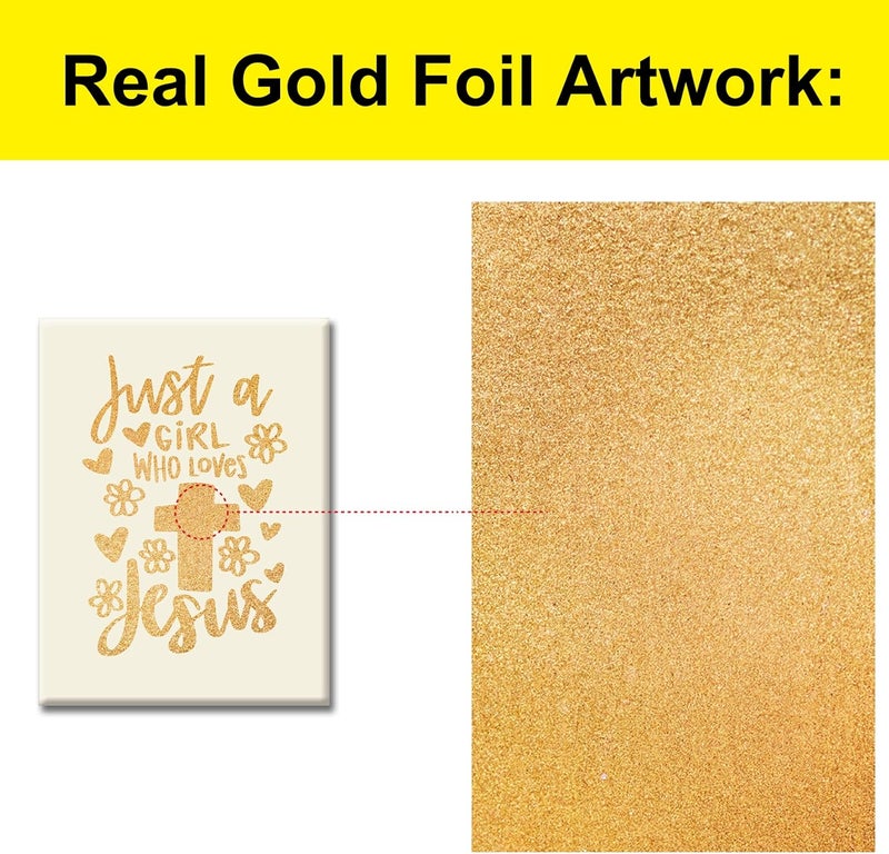 JerLoe Gold Foil Canvas Wall Art - Just a Girl Who Loves Jesus - Image 3