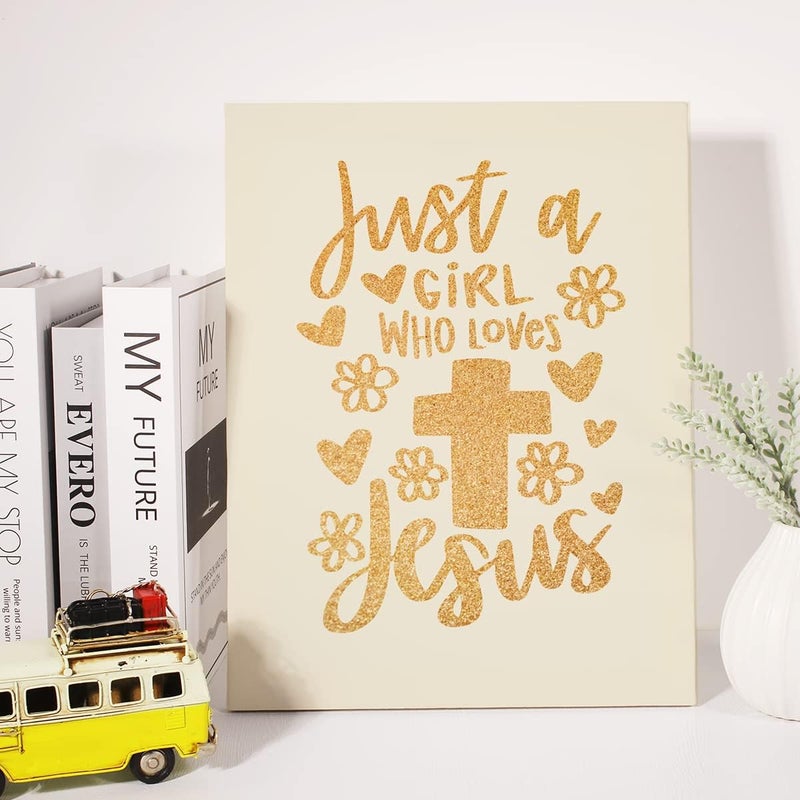 JerLoe Gold Foil Canvas Wall Art - Just a Girl Who Loves Jesus - Image 4