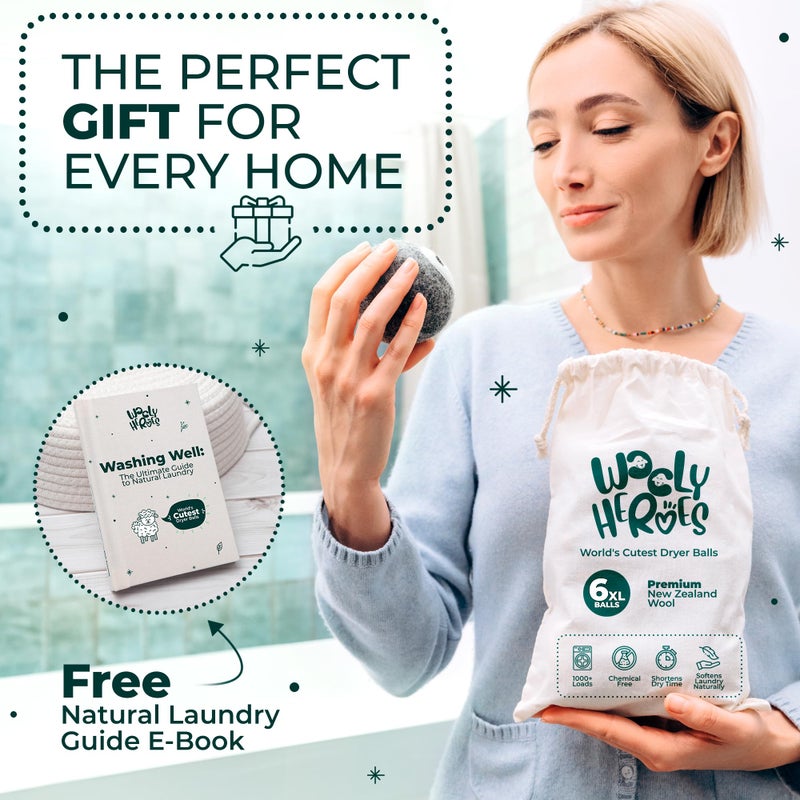 WOOLY HEROES No More Dryer Sheets! XL Wool Dryer Balls 6-Pack, Reusable Laundry Softener & Static Reducer, Eco-Friendly, Long-Lasting, Safe for Sensitive Skin - Image 5