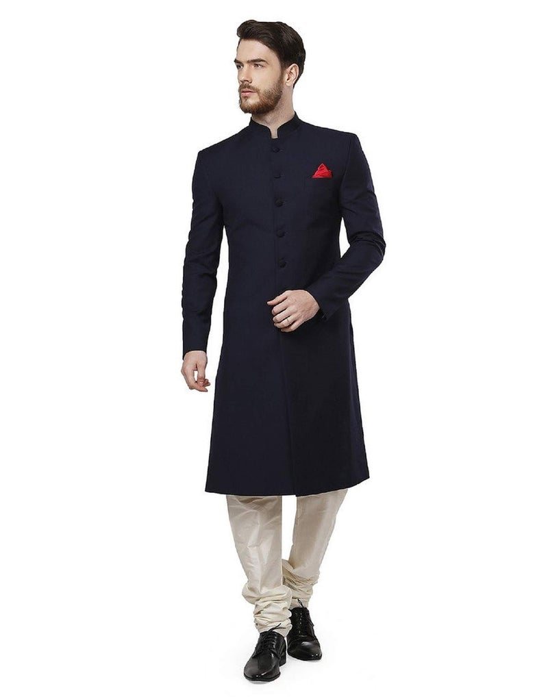 Royal Kurta Mens Polyviscose Bandhgala Kneelong Sherwani (44, Navy) - Image 2