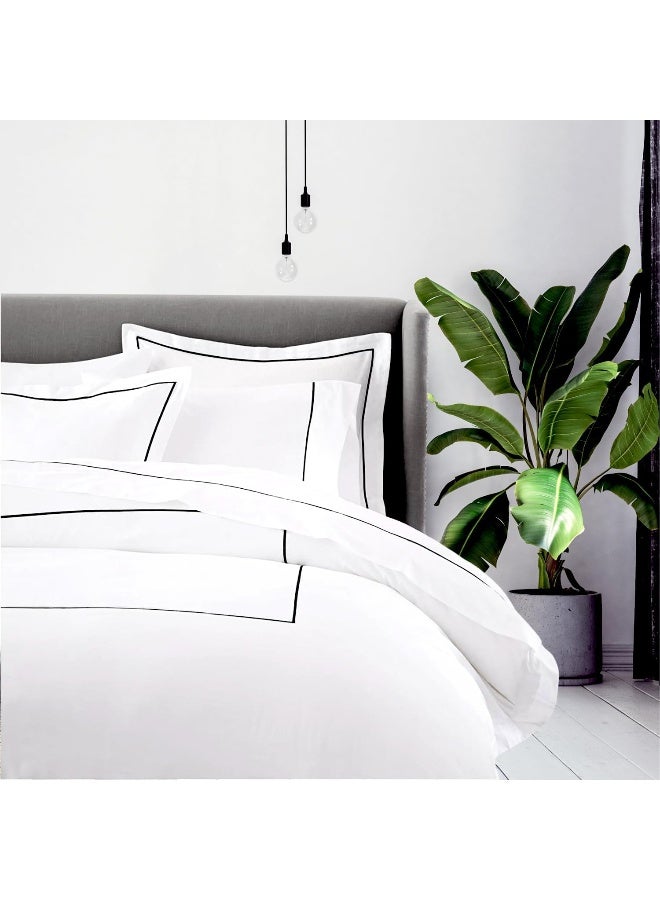 BEDLAM 100% Cotton Sheets - Hotel Style, Luxurious, 500 TC White Cotton Sheets with a Beautiful Black Trim - 6pcs Bed Sheets Set, Includes 4 Cotton Pillowcases - Full Size Sateen Cotton Sheet Set  - Image 1
