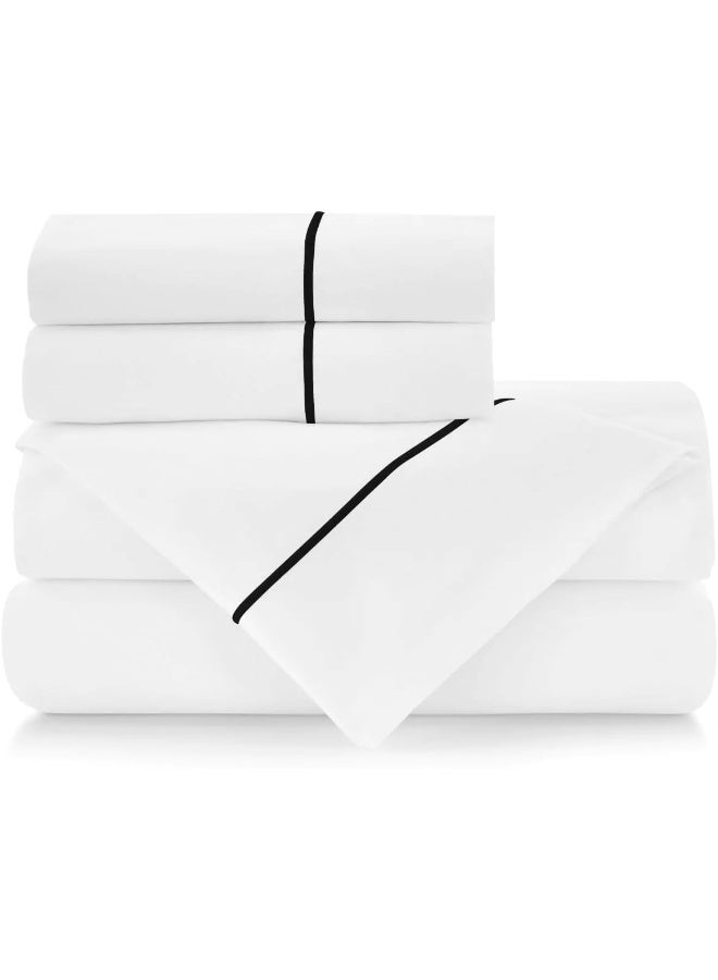 BEDLAM 100% Cotton Sheets - Hotel Style, Luxurious, 500 TC White Cotton Sheets with a Beautiful Black Trim - 6pcs Bed Sheets Set, Includes 4 Cotton Pillowcases - Full Size Sateen Cotton Sheet Set  - Image 2