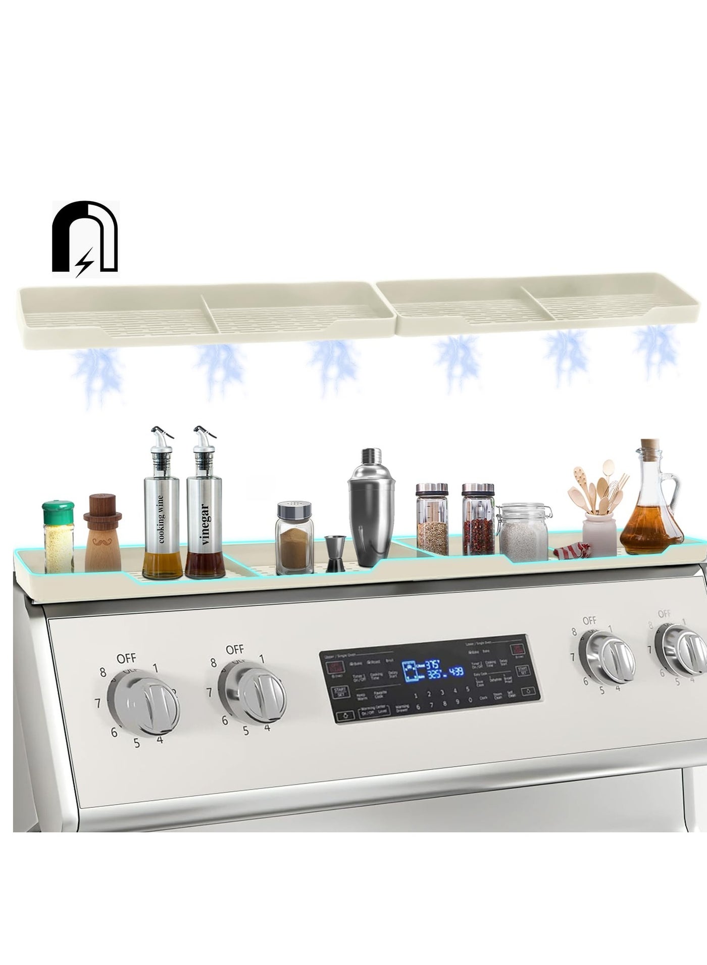 30 Inch Silicone Stove Shelf Magnetic Shelf For Kitchen Stove, Oven Shelf, Kitchen Storage Stove Top Shelf, Zero Installation Magnetic Shelf For Stove, Soft Non-Slip Kitchen Storage Shelves, White