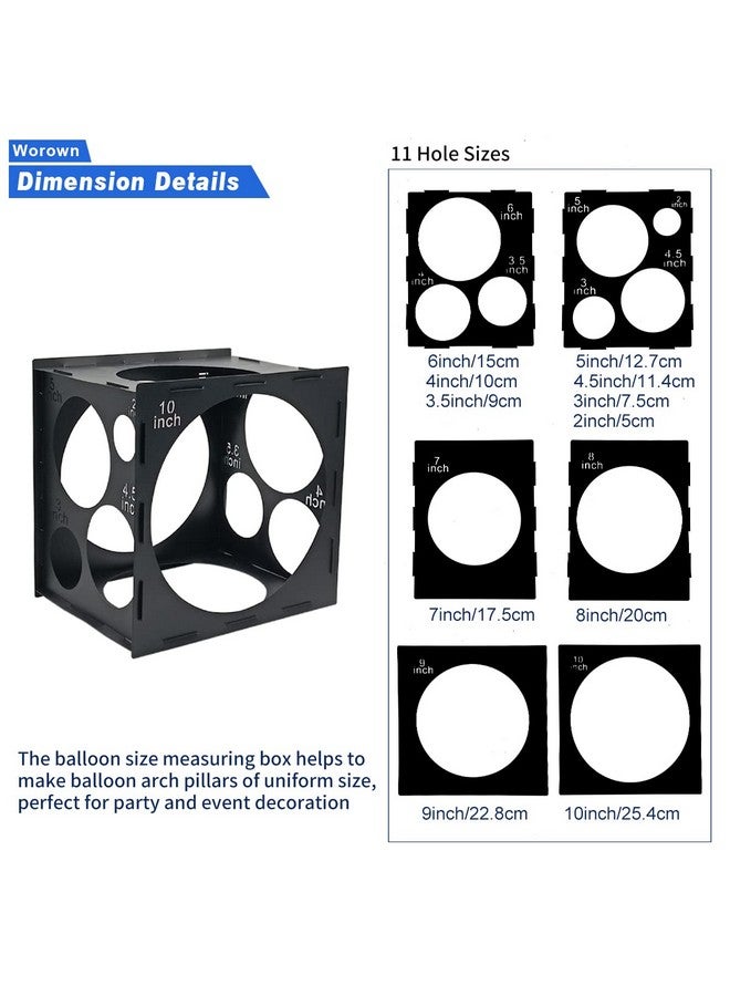 Worown 11 Holes Collapsible Black Plastic Balloon Sizer Box, Balloon Sizer Cube, Balloon Size Measurement Tools for Balloon Decorations, Balloon Arches (2-10 Inch) - Image 1