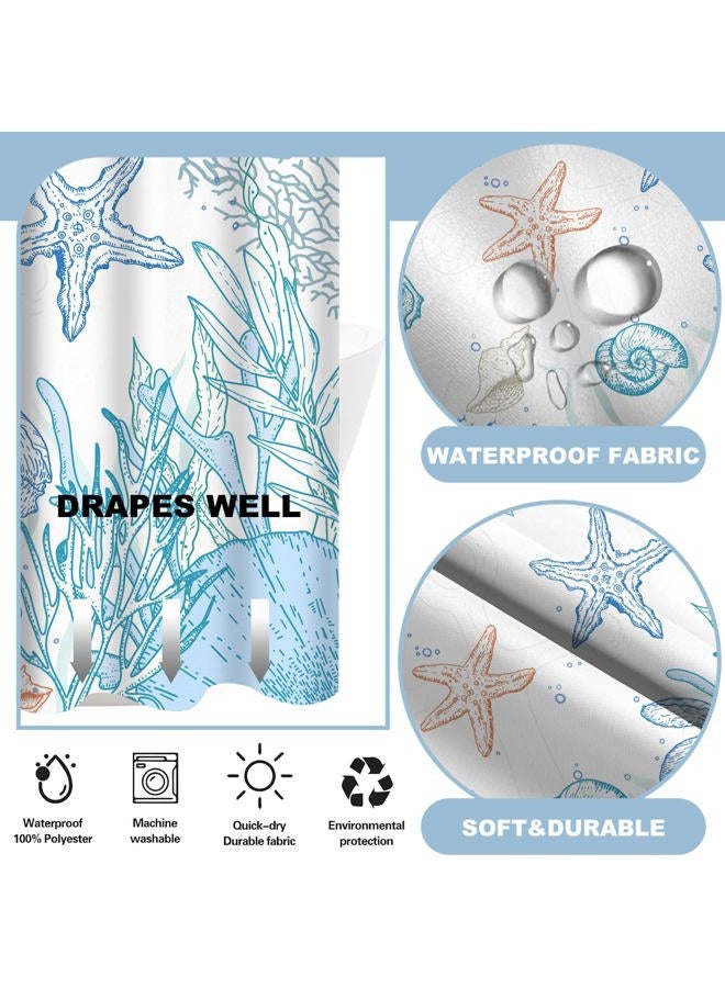TWLSNCD No Hook Nautical Coastal Shower Curtain with Snap in Liner Set, Ocean Summer Beach Seashell Design, Hotel Quality Bathroom Decor, with See Through Mesh Top Window, Orange 71" x 74" - Image 3