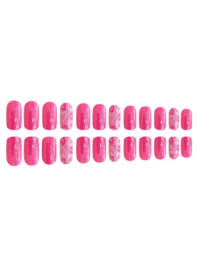 WAFOLOZE Valentines Press On Nails Short Square - Heart Press On Nails, Valentines Fake Nail with Rose Red Nail&Heart Glossy Design, Artificial Valentines Stick On Nail for Women-24Pcs - Image 4