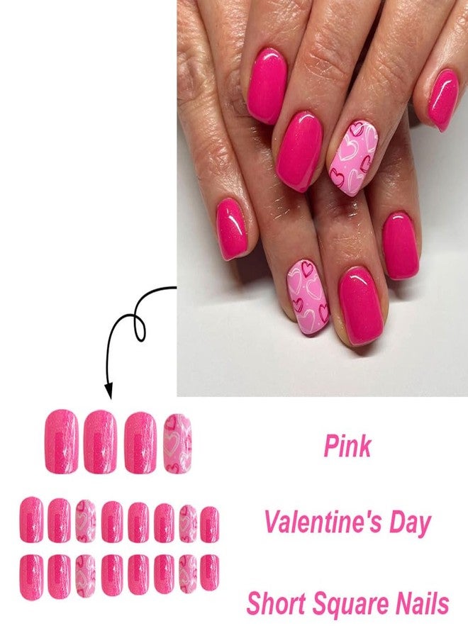 WAFOLOZE Valentines Press On Nails Short Square - Heart Press On Nails, Valentines Fake Nail with Rose Red Nail&Heart Glossy Design, Artificial Valentines Stick On Nail for Women-24Pcs - Image 2