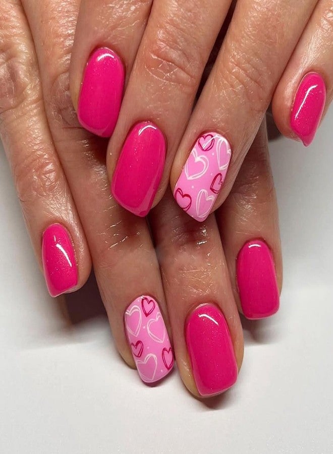 WAFOLOZE Valentines Press On Nails Short Square - Heart Press On Nails, Valentines Fake Nail with Rose Red Nail&Heart Glossy Design, Artificial Valentines Stick On Nail for Women-24Pcs - Image 1