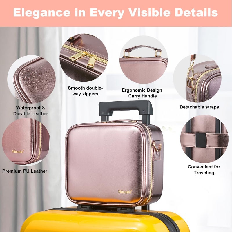 Mocado Travel Makeup Bag with LED Lighted Mirror, Travel Makeup Organizer, Makeup Case with 3 Color Lighted Setting and 10x Magnifying Mirror, Portable Storage and Adjustable Dividers (Champagne) - Image 2
