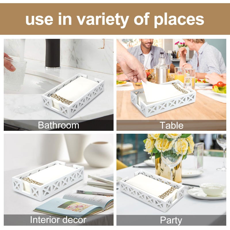 Renawe Guest Towel Holder Tray for Bathroom Napkin Holder Modern Disposable Hand Towel Holder Basket White Wooden Napkins Holder for Table Paper Rustic Bathroom Towel Tray Flat Wood Dinner Napkin Holder - Image 3