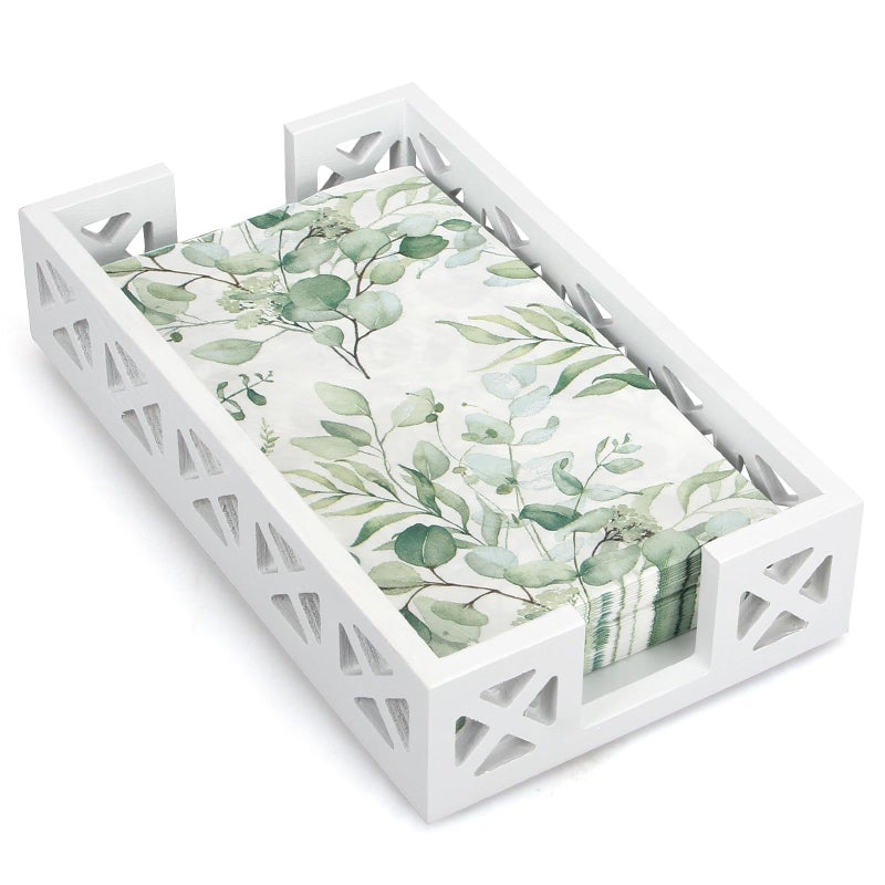 Renawe Guest Towel Holder Tray for Bathroom Napkin Holder Modern Disposable Hand Towel Holder Basket White Wooden Napkins Holder for Table Paper Rustic Bathroom Towel Tray Flat Wood Dinner Napkin Holder - Image 1