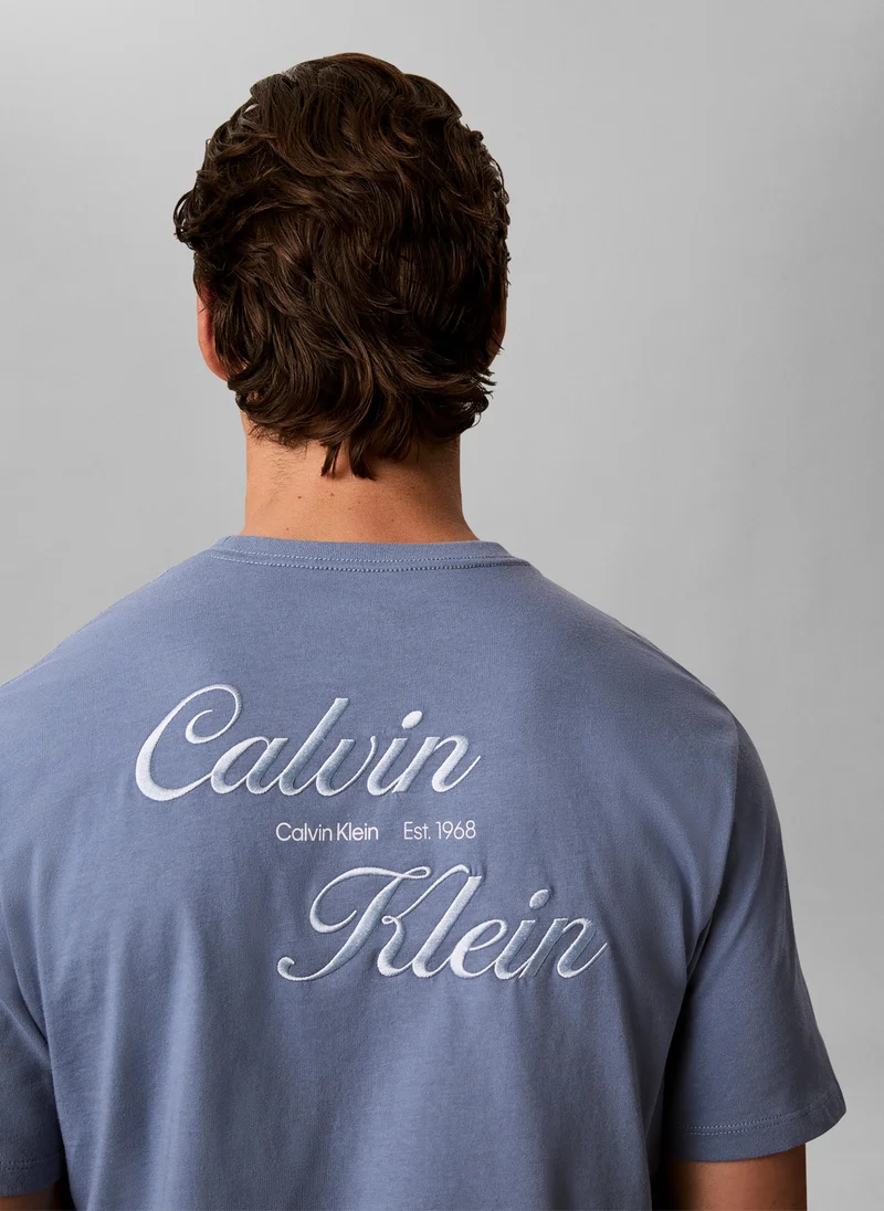 Calvin Klein Jeans Dusty Sailor Blue Embroidered Logo T-Shirt for Men | Best Price UAE