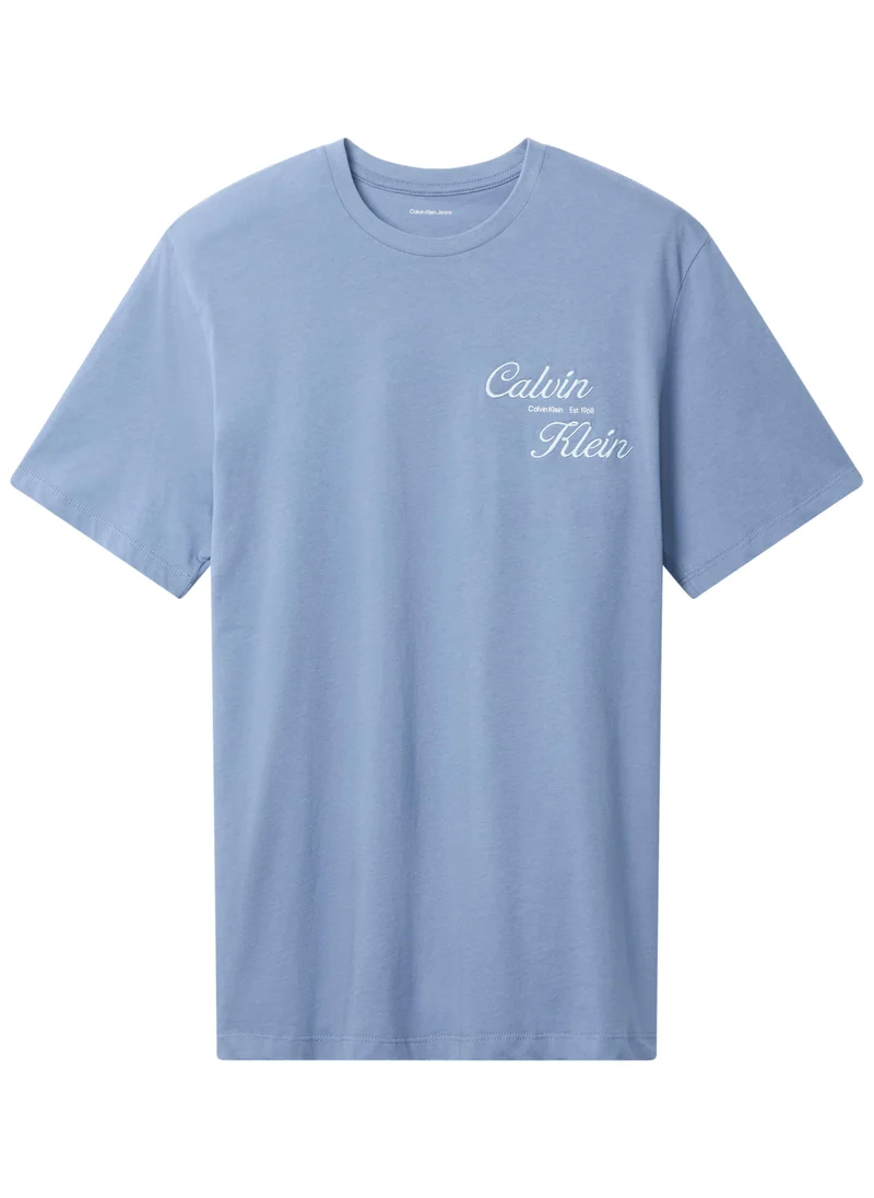Calvin Klein Jeans Dusty Sailor Blue Embroidered Logo T-Shirt for Men | Best Price UAE