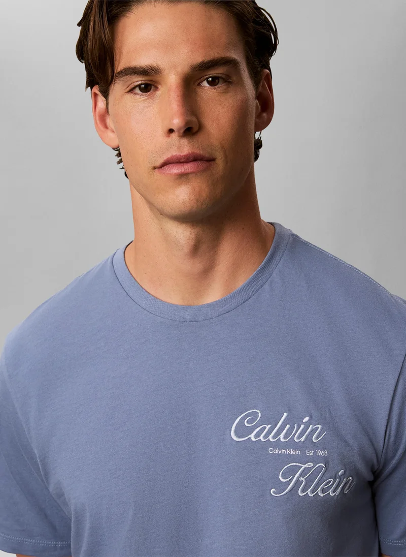 Calvin Klein Jeans Dusty Sailor Blue Embroidered Logo T-Shirt for Men | Best Price UAE