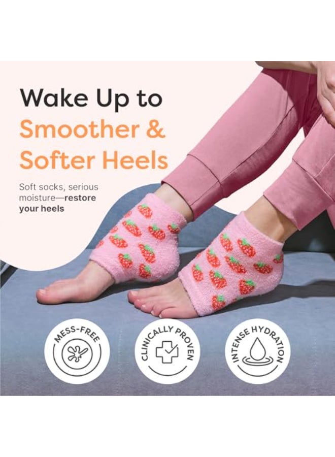 ZenToes Moisturizing Socks for Cracked Heel Treatment Vitamin E Olive Oil and Jojoba Oil Heel Socks Stocking Stuffers for Women Spa Self Care Gifts for Women Pink Strawberries Regular - Image 3